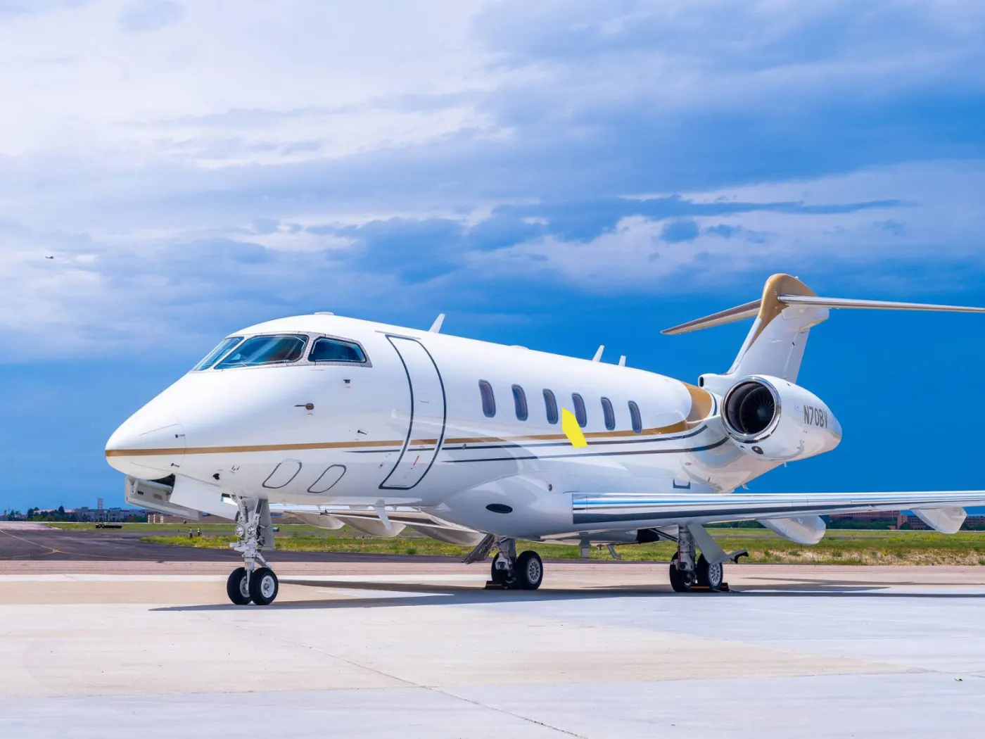 White private jet on the runway